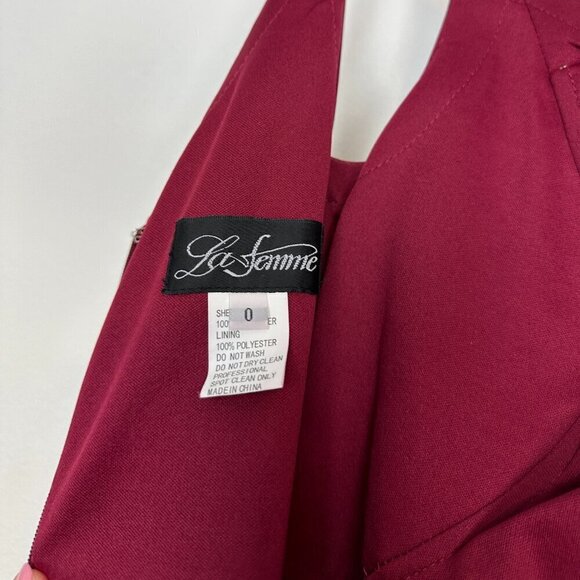 LA FEMME One-Shoulder Jersey Gown in Burgundy Size US 0 - Picture 4 of 8